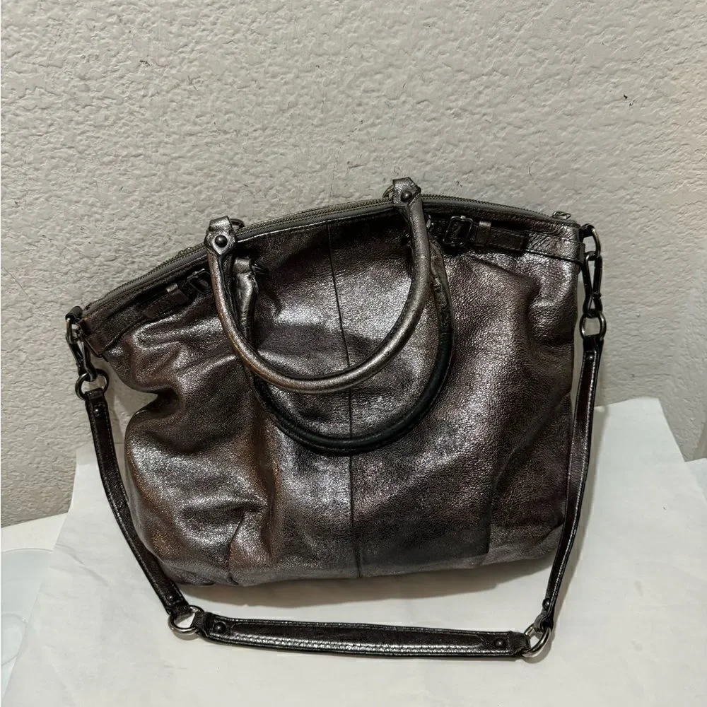 Coach 18815 Madison Pewter Metallic Leather  Hobo Bag  zipper closure - Picture 9 of 12